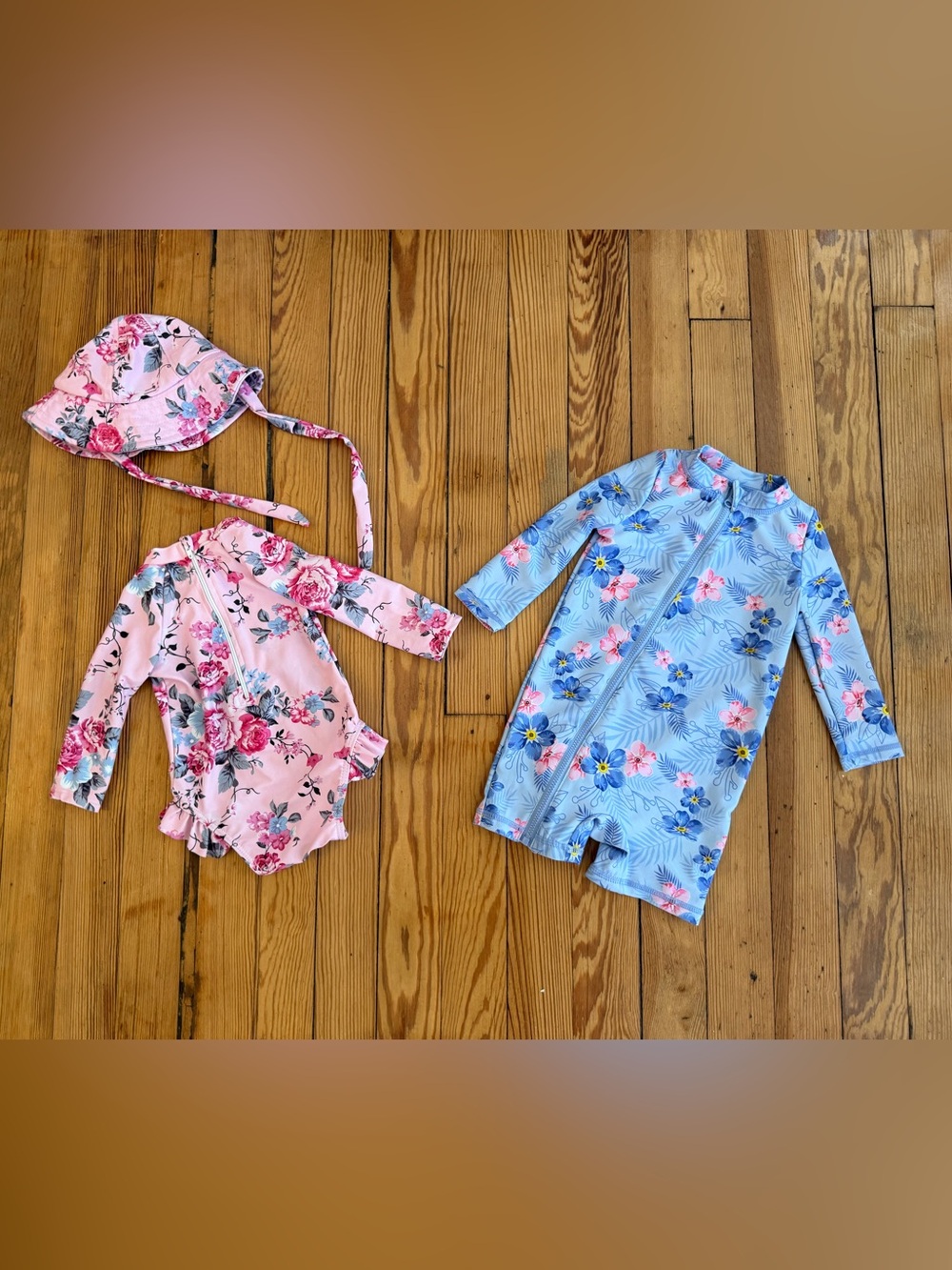 Baby Girl Swim Bundle 3-6M Floral Rash Guard Swimsuits + Sun Hat